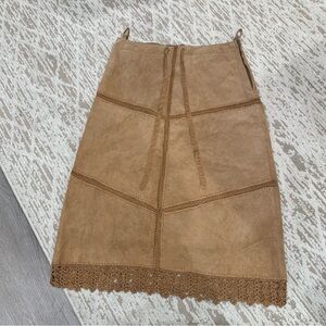 Queenspark Brown Lace-Trimmed Pencil Skirt